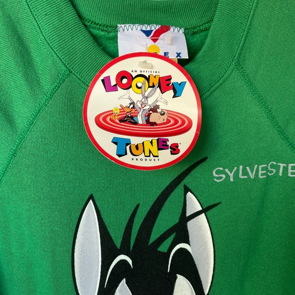 Vintage ARTEX Sylvester Looney Tunes Crewneck Sweatshirt Green Size 2XL - Picture 3 of 10